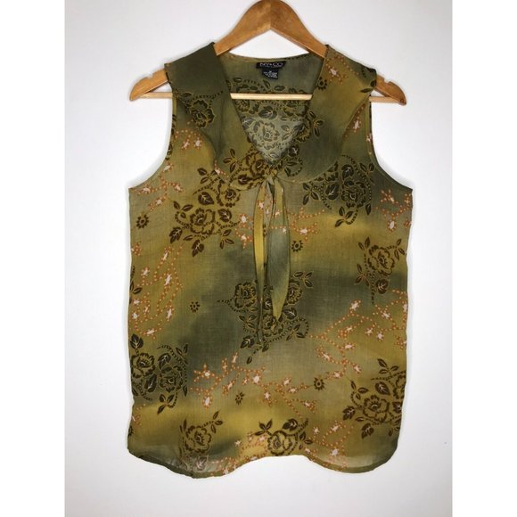 New York & Company Green Floral Pattern Sleeveless Sheer Tank Top Blouse Medium - Picture 1 of 8